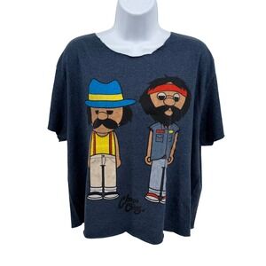 Cheech and Chong Graphic T-Shirt Navy Blue Raw Cut Crop Top Mens Large L